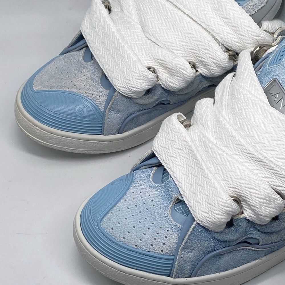 Lanvin Unisex Curb Denim-Effect Leather Sneakers size 40 - Picture 4 of 11
